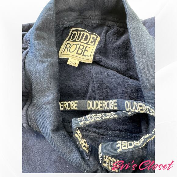 Dude Robe Mens Lounge Wear Sz Sm Navy Blue Pants Pajamas Terry Cloth Lined - Picture 4 of 6